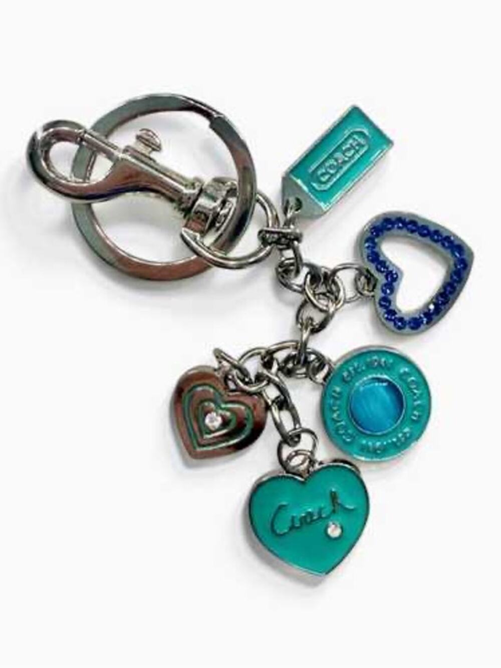 COACH Turquoise and Blue Heart Charm Key Ring